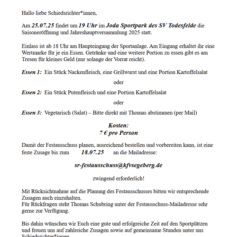 Saisoneröffnung am 25.07.